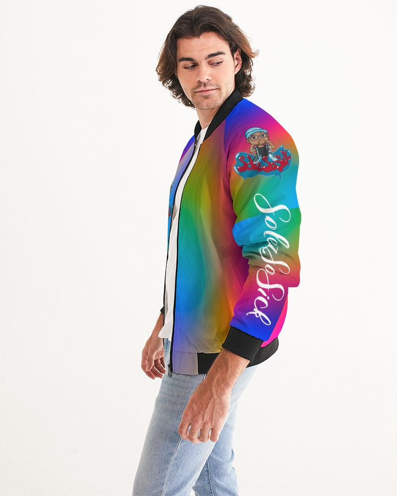 Men's Bomber Jacket with Cartoon Logo (Rainbow)