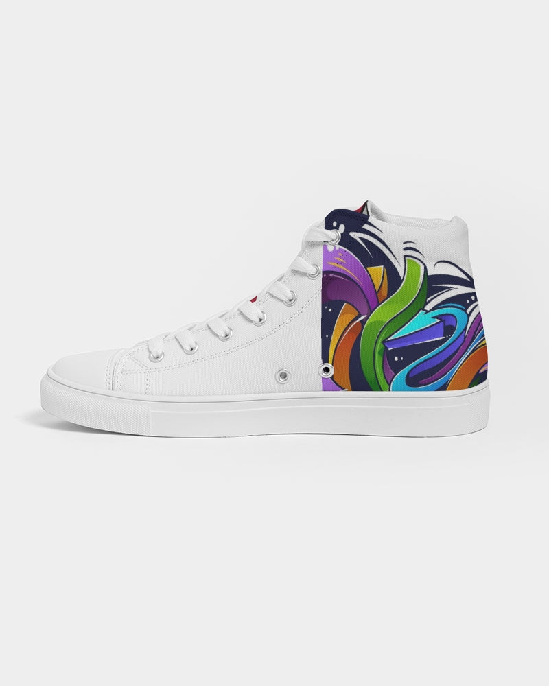 Men's High Top Canvas Shoe (Rainbow Style Design) (White)