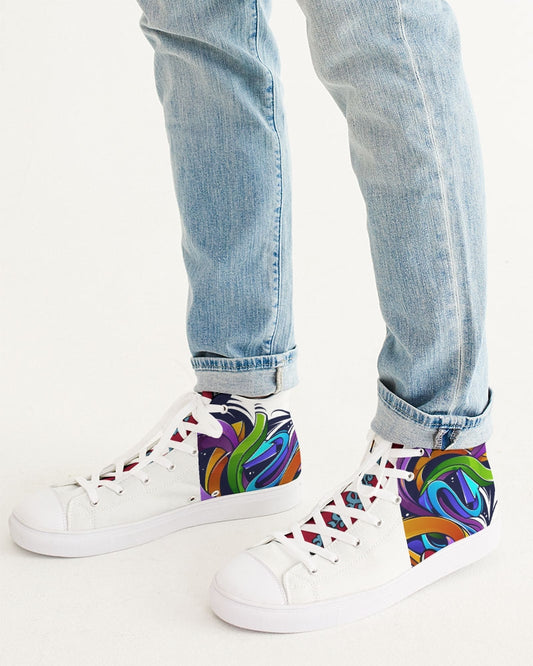 Men's High Top Canvas Shoe (Rainbow Style Design) (White)