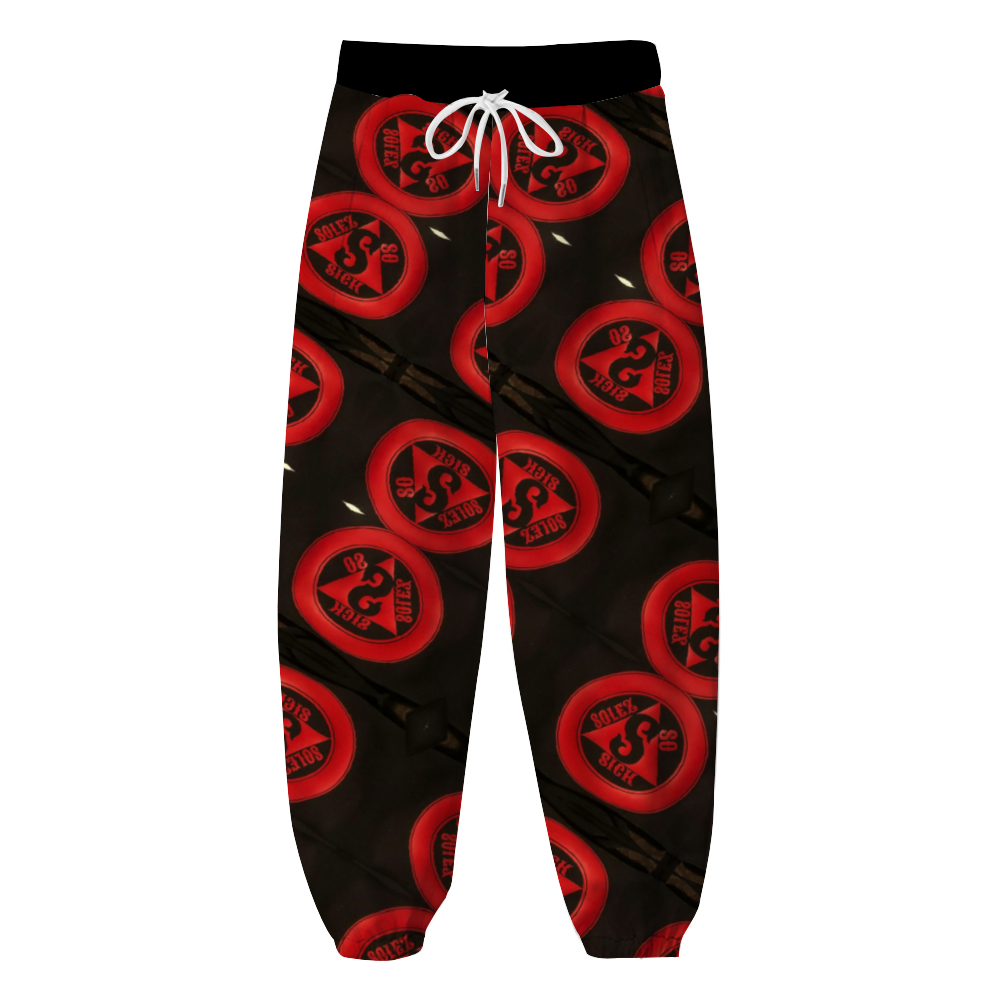 Windbreaker Pants with Red Circle Design (Black)