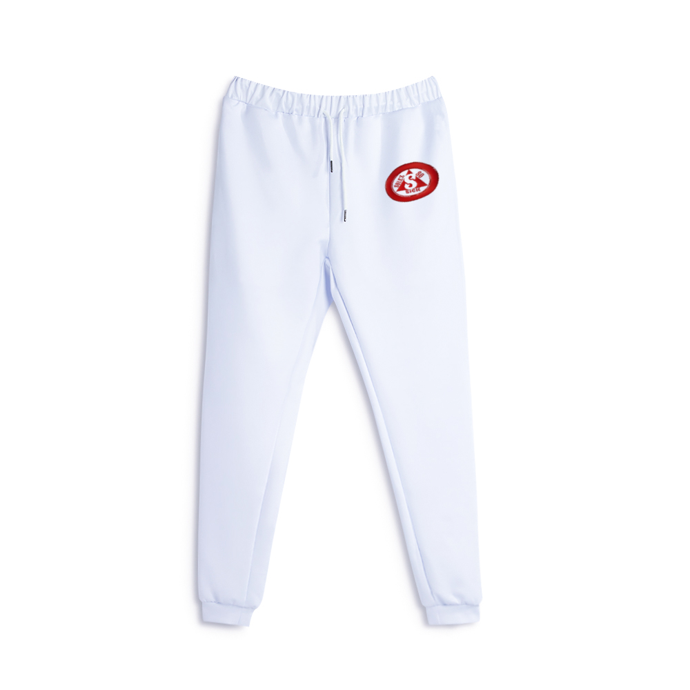 White Jogger Pants with Red Circle Design