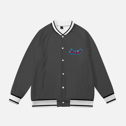 Baseball Jacket with Cartoon Logo (Dark Gray)