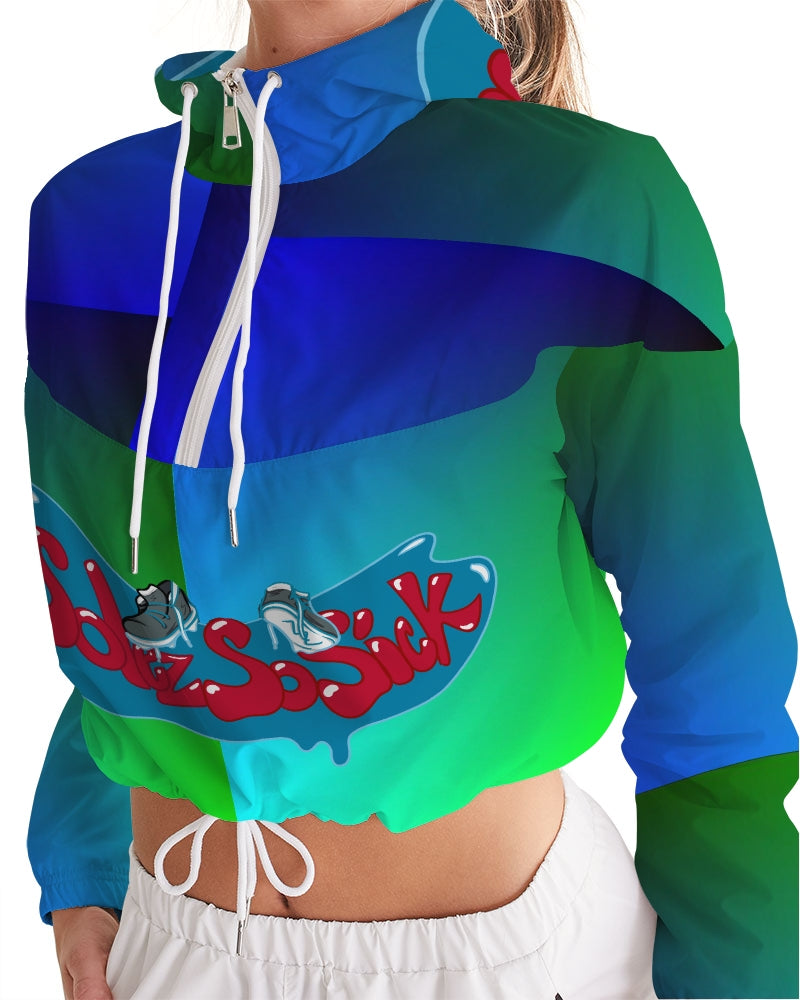 Women's Cropped Top Windbreaker (Green and Blue)