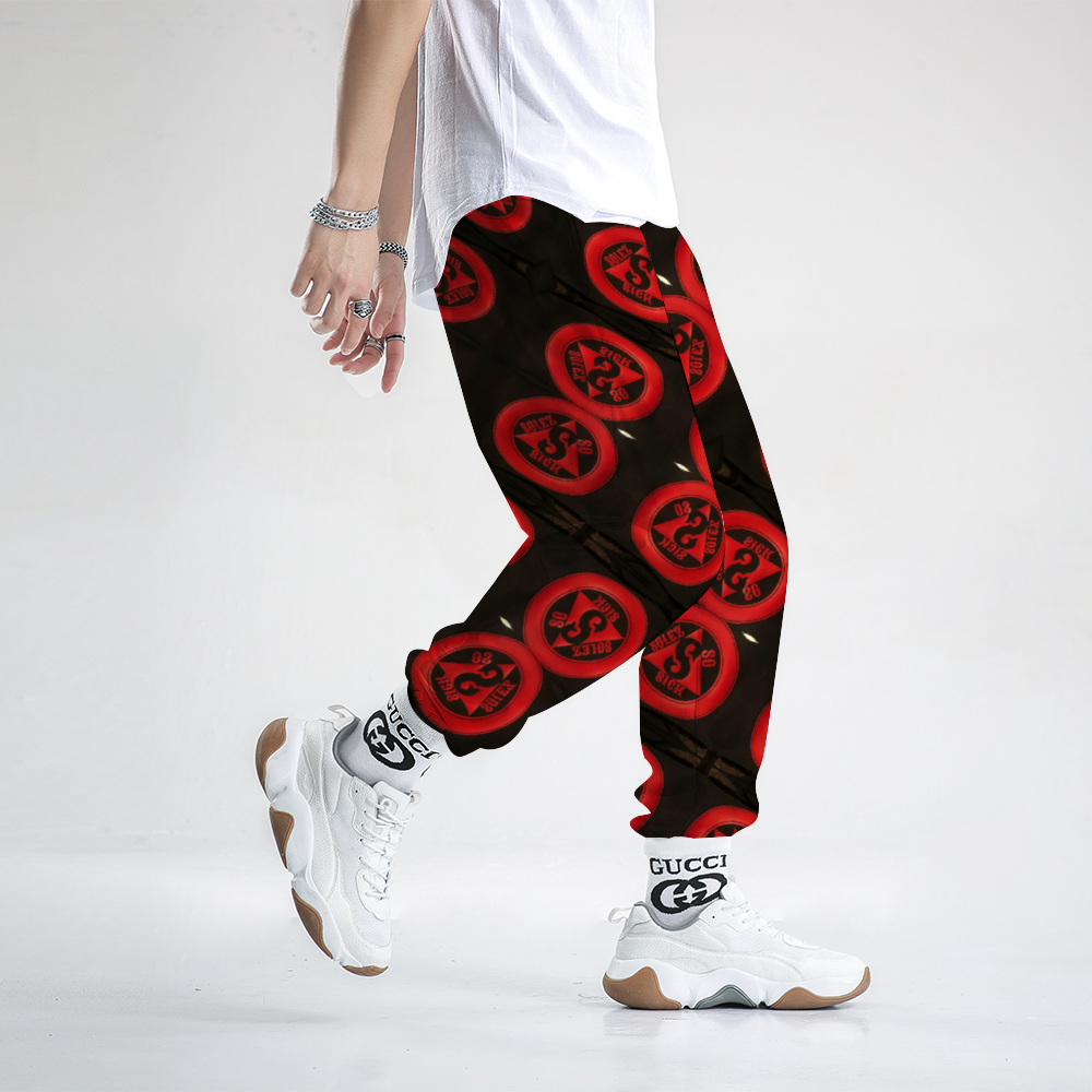 Windbreaker Pants with Red Circle Design (Black)