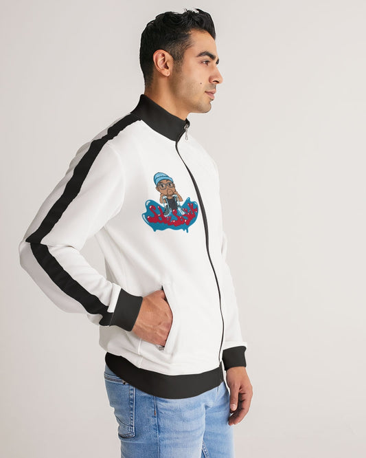 Men's Track Jacket with Cartoon Logo (White with Black Stripe-Sleeve)