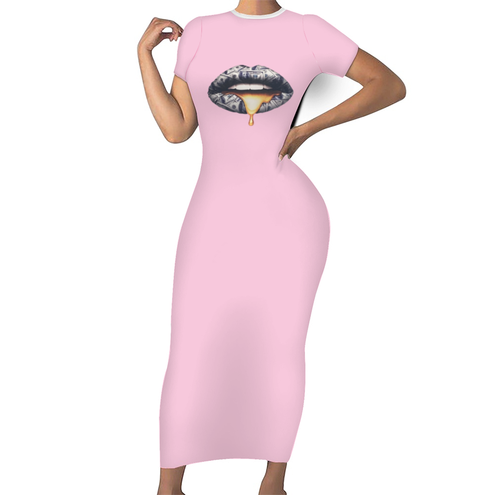 SolezSoSick Pink Short Sleeve Long Pencil Dress