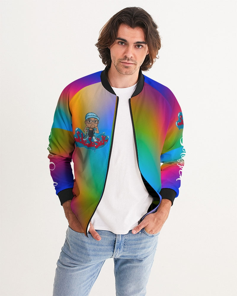 Men's Bomber Jacket with Cartoon Logo (Rainbow)