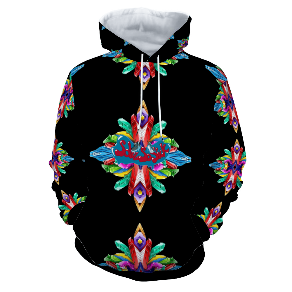 Plush Hoodie with Pockets (Black with a Design)