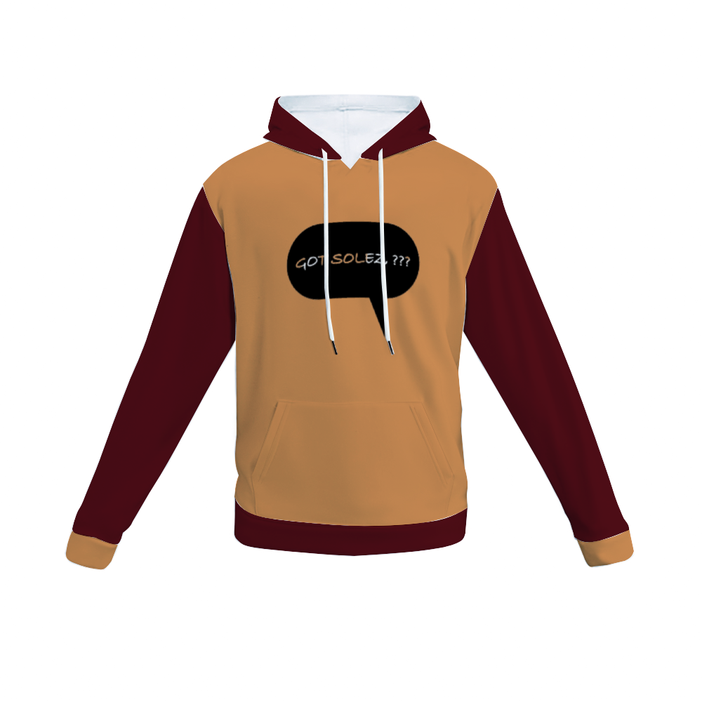 "Quoted" Plush Hoodie with Pockets (Tan and Burgundy)