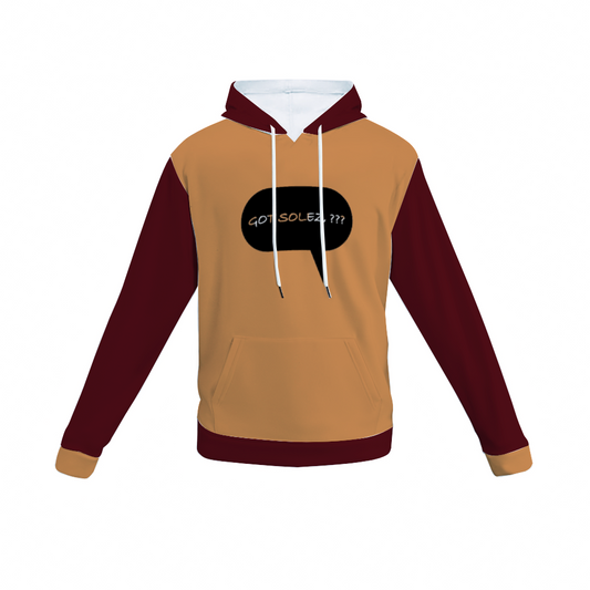 "Quoted" Plush Hoodie with Pockets (Tan and Burgundy)