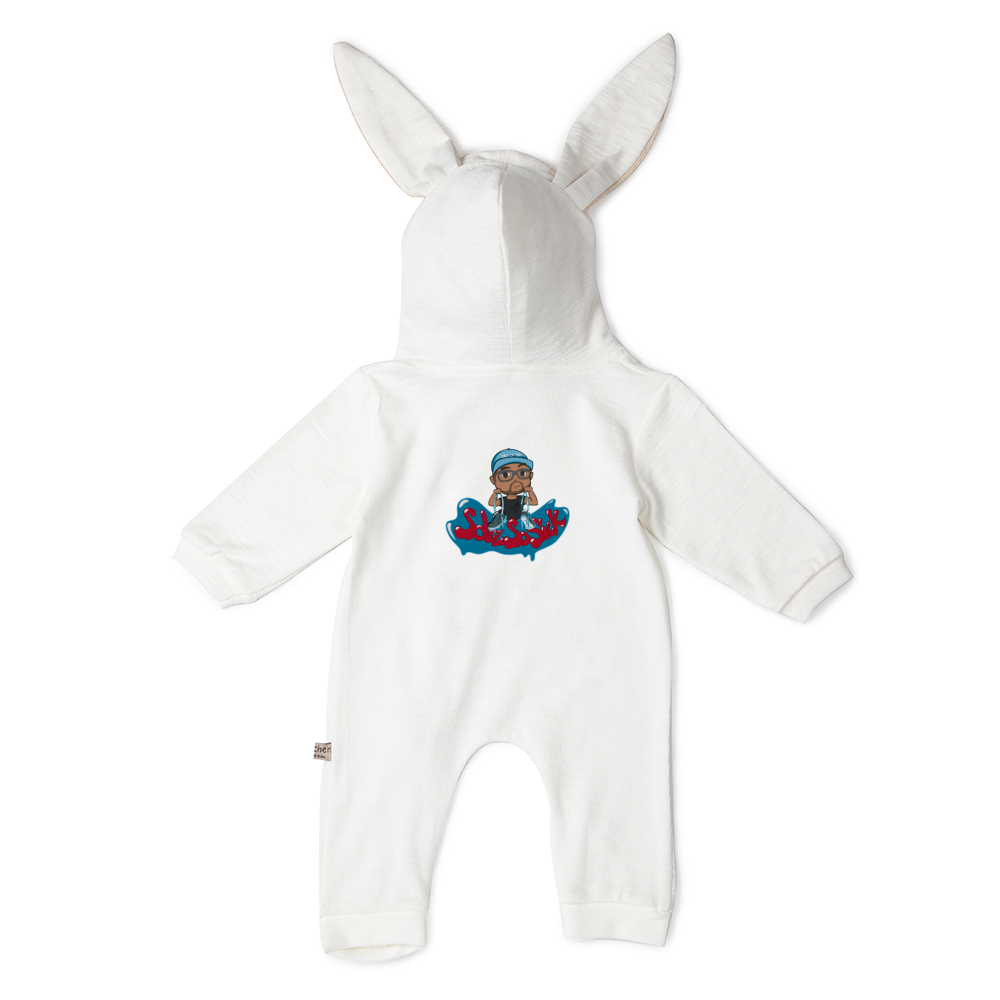 Baby Zipper Hooded Jumpsuit Rabbit Rompers with 3D Ear (White)