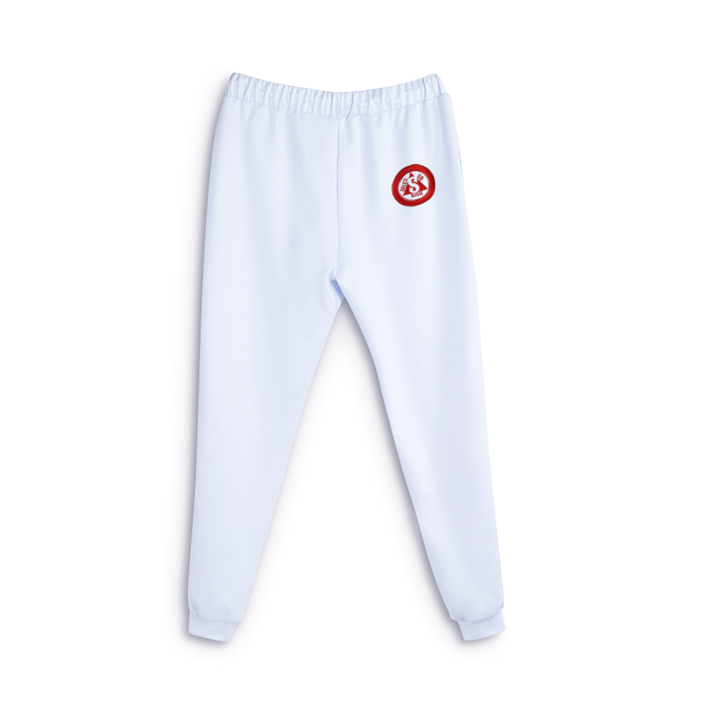 White Jogger Pants with Red Circle Design