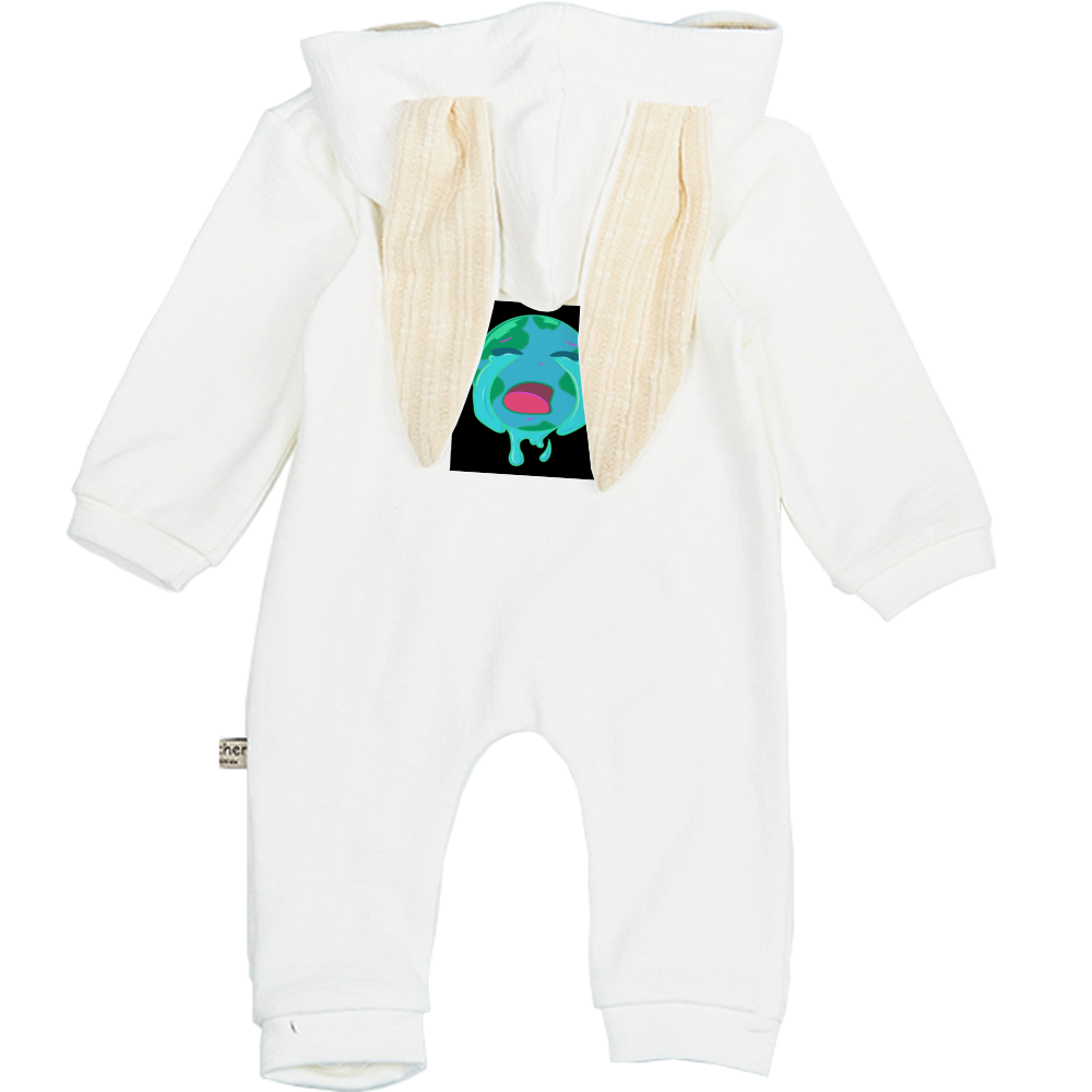 Baby Zipper Hooded Jumpsuits Rabbit Rompers with 3D Ear (White)