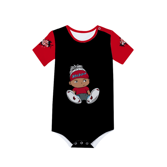 Baby Short Sleeve Romper (Black with Red)