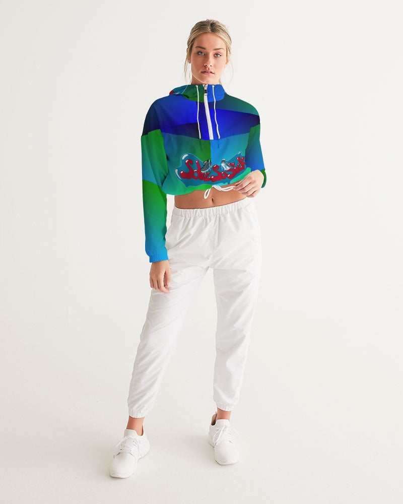 Women's Cropped Top Windbreaker (Green and Blue)