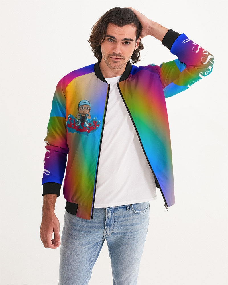 Men's Bomber Jacket with Cartoon Logo (Rainbow)