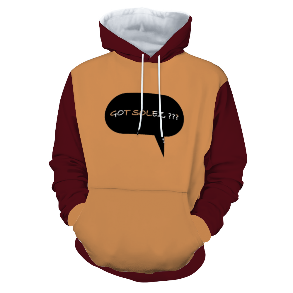 "Quoted" Plush Hoodie with Pockets (Tan and Burgundy)