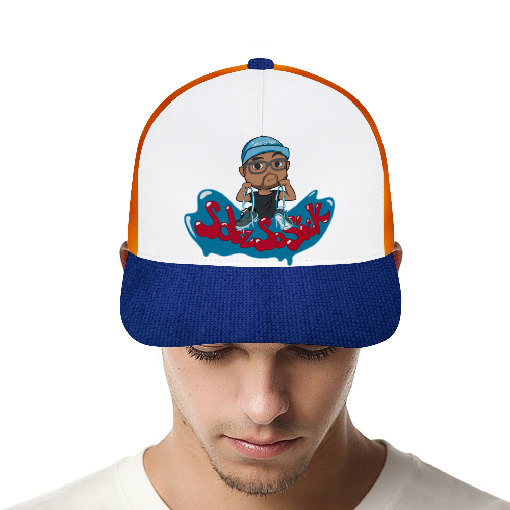 Baseball Hat with Cartoon Logo (Navy Blue with Orange)