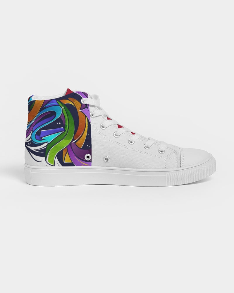 Men's High Top Canvas Shoe (Rainbow Style Design) (White)