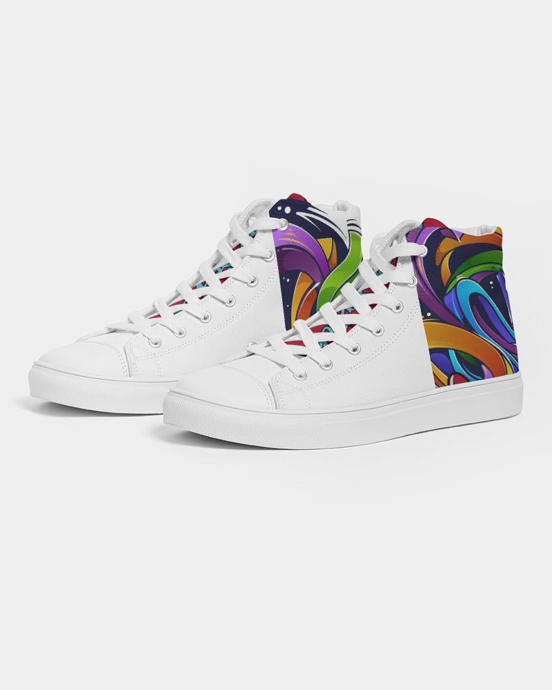 Men's High Top Canvas Shoe (Rainbow Style Design) (White)