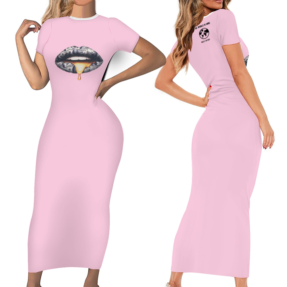 SolezSoSick Pink Short Sleeve Long Pencil Dress