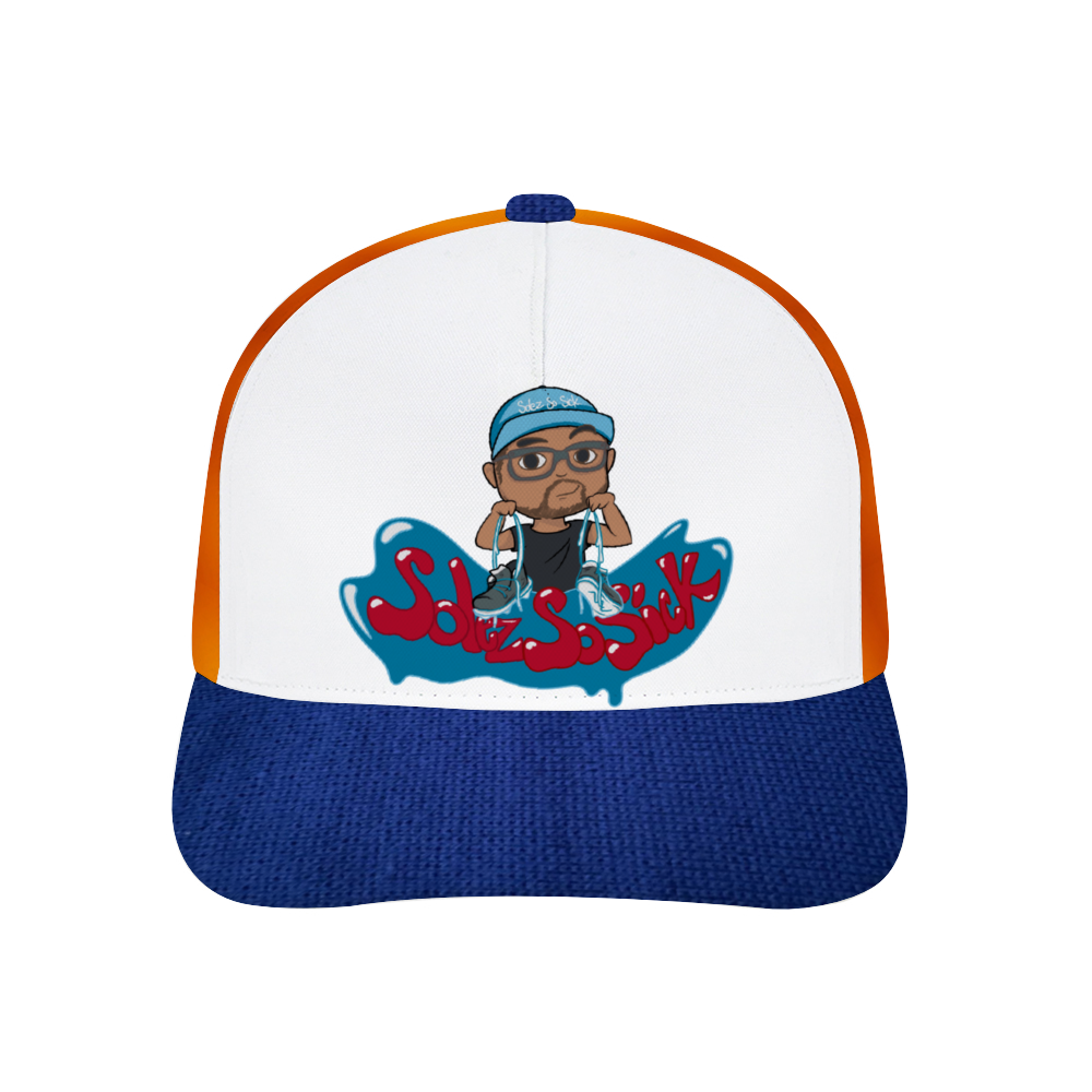 Baseball Hat with Cartoon Logo (Navy Blue with Orange)