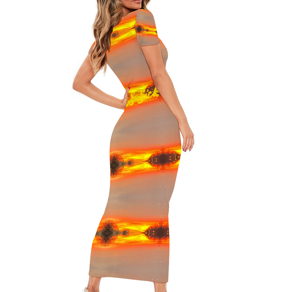 SolezSoSick Sandy Fire Short Sleeve Long Pencil Dress