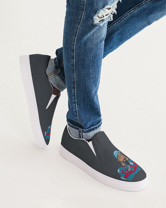 Men's Slip-On Canvas Shoe with Cartoon Logo (Dark Gray)