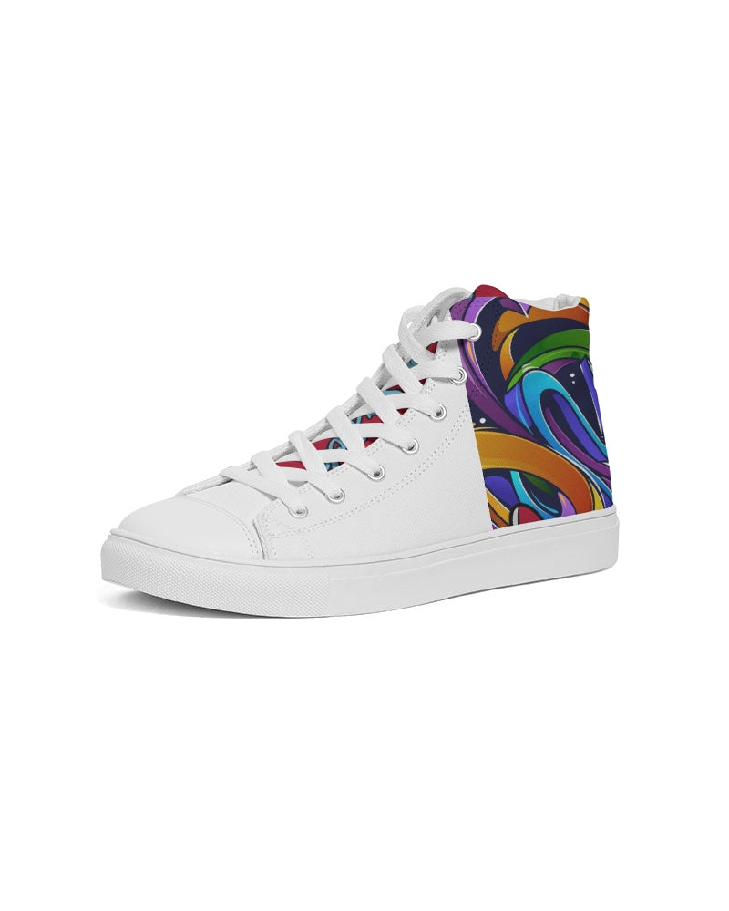 Men's High Top Canvas Shoe (Rainbow Style Design) (White)