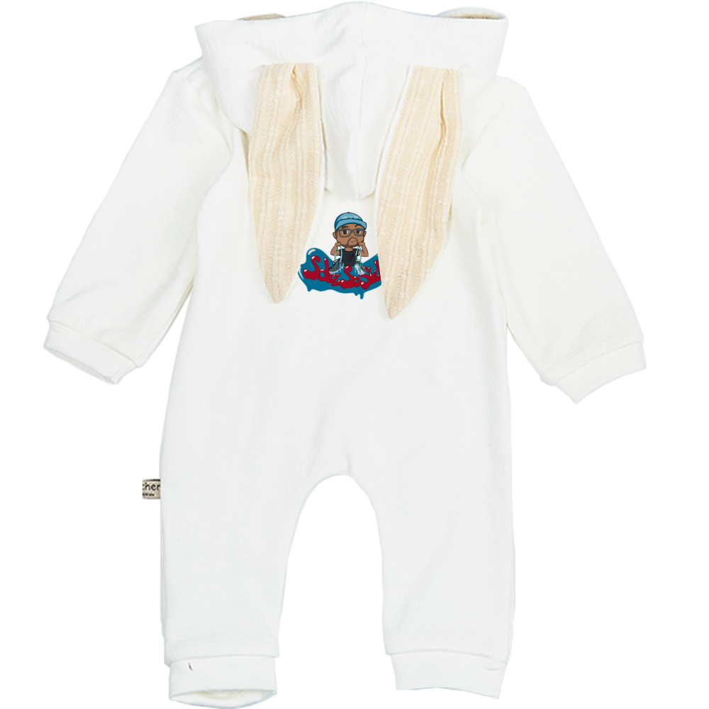 Baby Zipper Hooded Jumpsuit Rabbit Rompers with 3D Ear (White)