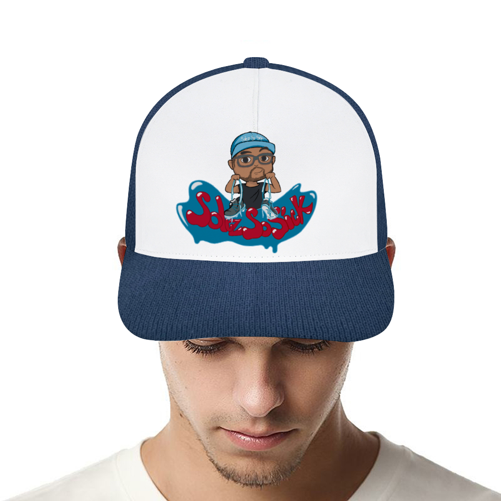 Baseball Hat with Cartoon Logo  (Navy Blue and White)