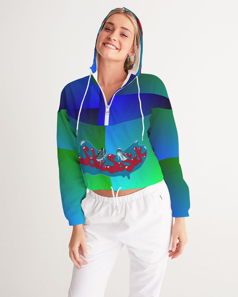 Women's Cropped Top Windbreaker (Green and Blue)