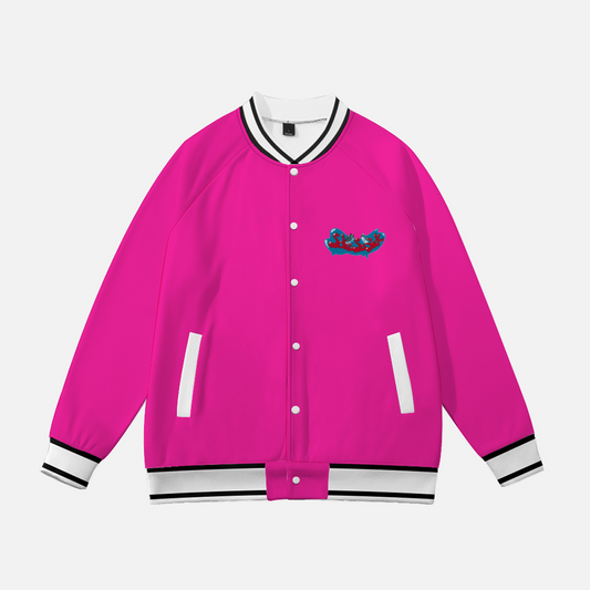 Baseball Jacket with Cartoon Logo (Pink)