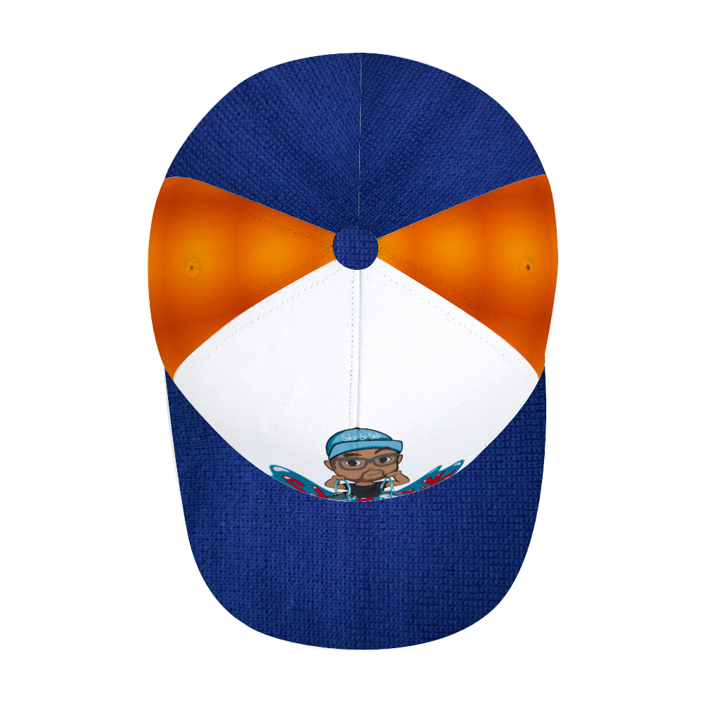 Baseball Hat with Cartoon Logo (Navy Blue with Orange)