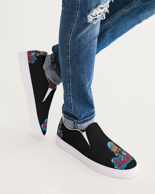 Men's Slip-On Canvas Shoe with Cartoon Logo (Black)