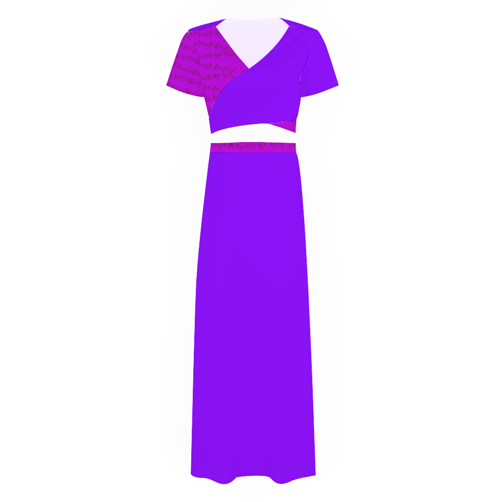 Women's Two Piece Outfit V-Neck Top and Long Skirt Set