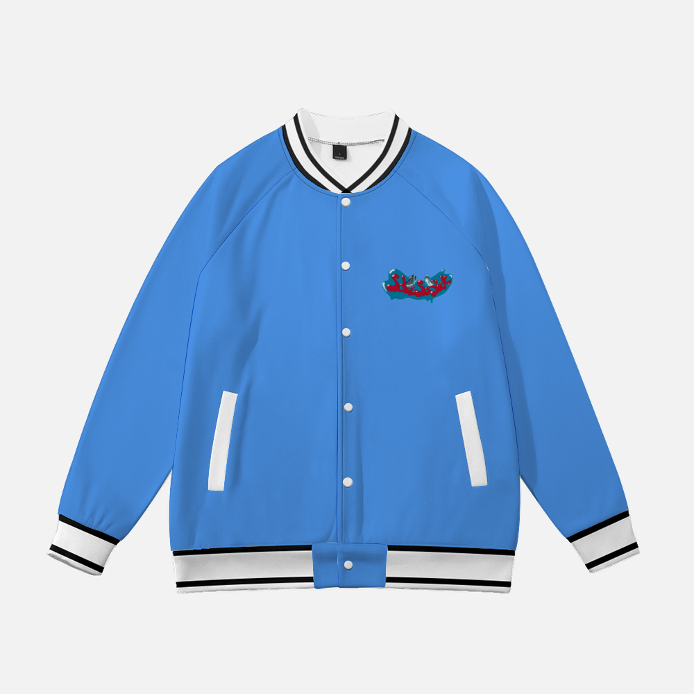 Baseball Jacket with Cartoon Logo (Baby Blue)