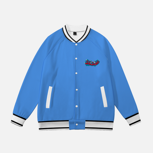 Baseball Jacket with Cartoon Logo (Baby Blue)