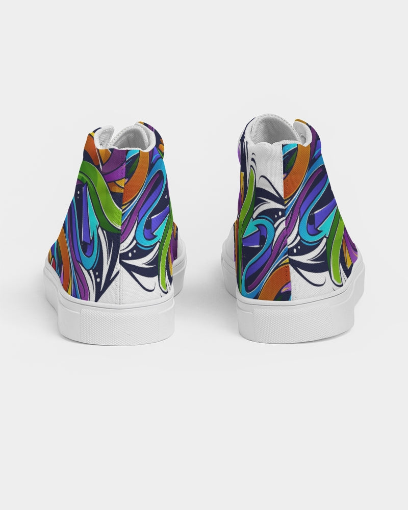 Men's High Top Canvas Shoe (Rainbow Style Design) (White)