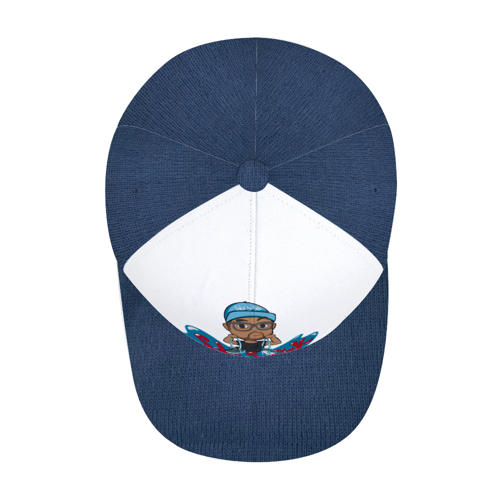 Baseball Hat with Cartoon Logo  (Navy Blue and White)