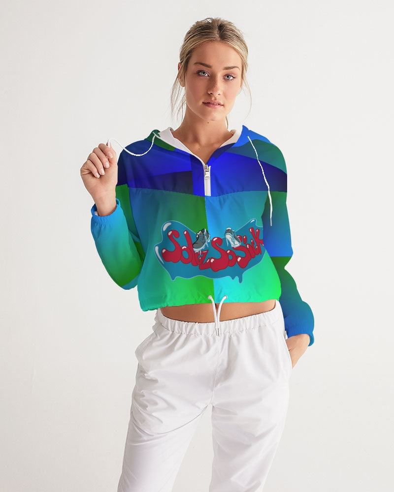 Women's Cropped Top Windbreaker (Green and Blue)