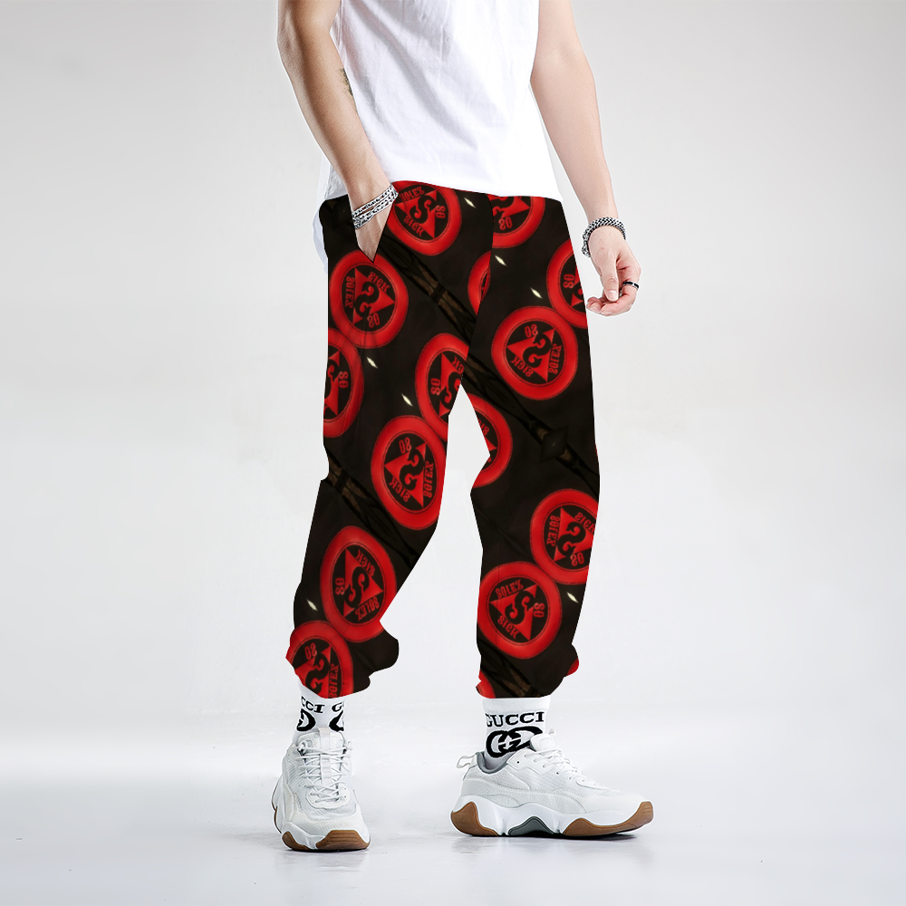 Windbreaker Pants with Red Circle Design (Black)