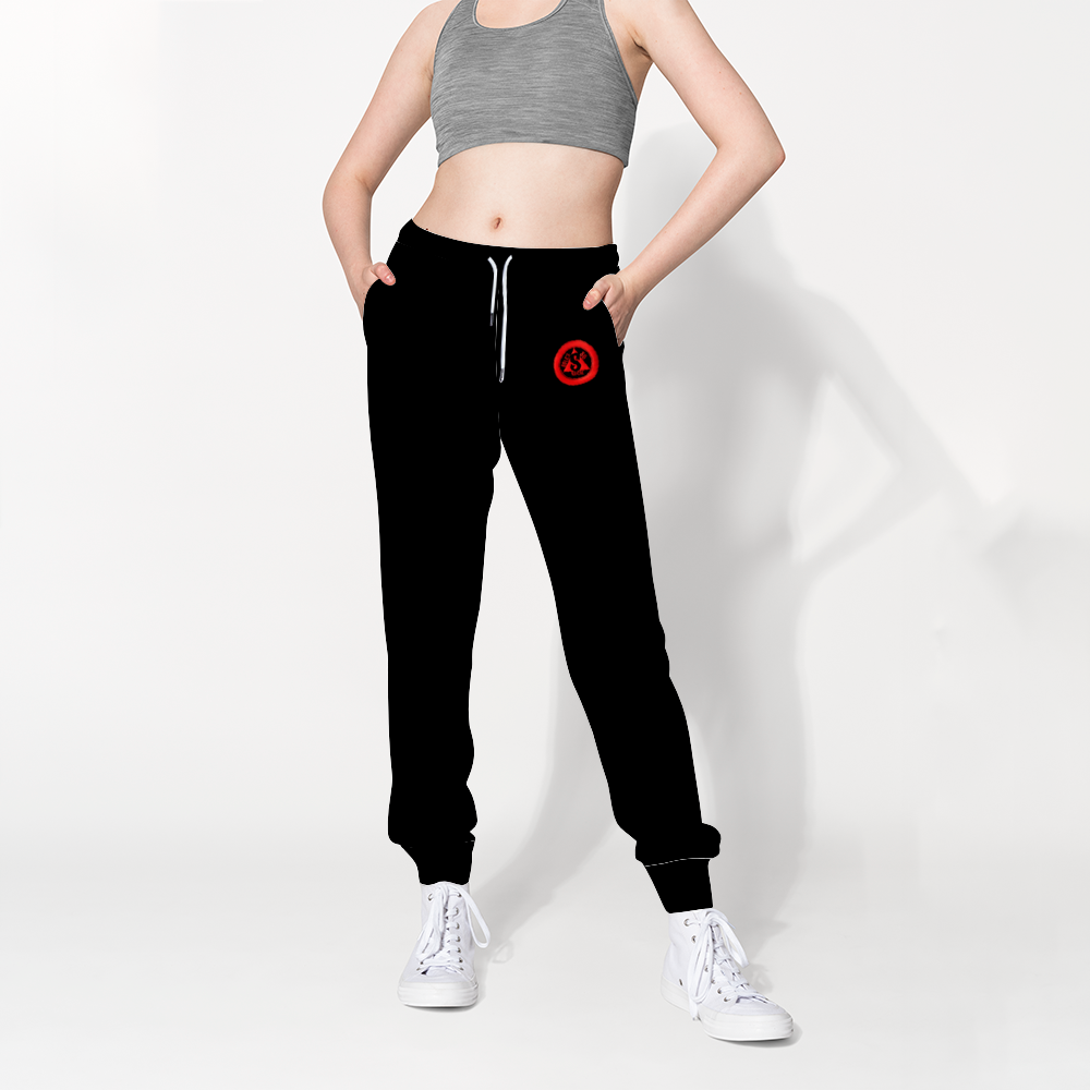 Sweatpants with Red Circle Design (Black)