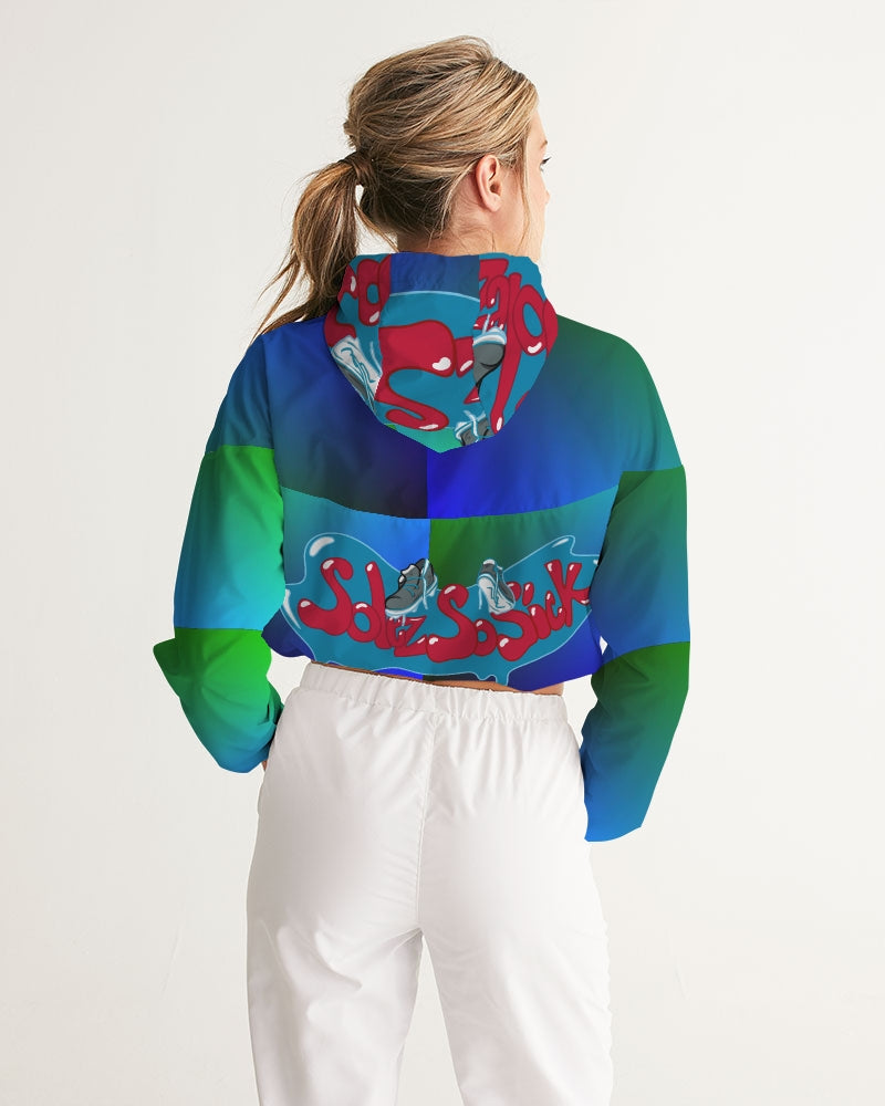 Women's Cropped Top Windbreaker (Green and Blue)