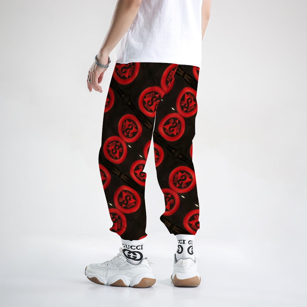 Windbreaker Pants with Red Circle Design (Black)