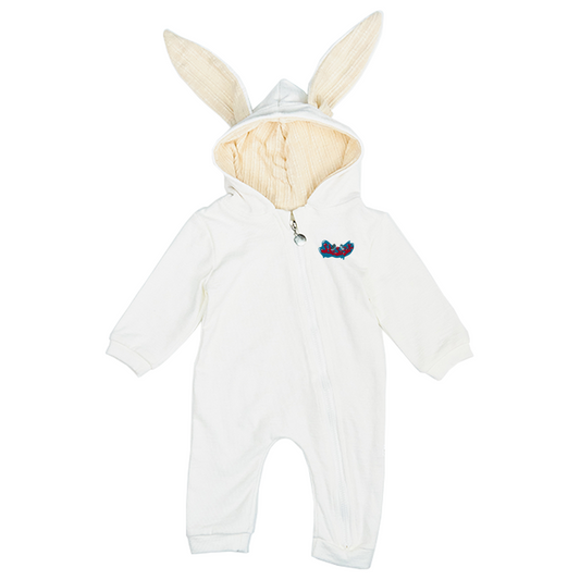 Baby Zipper Hooded Jumpsuit Rabbit Rompers with 3D Ear (White)