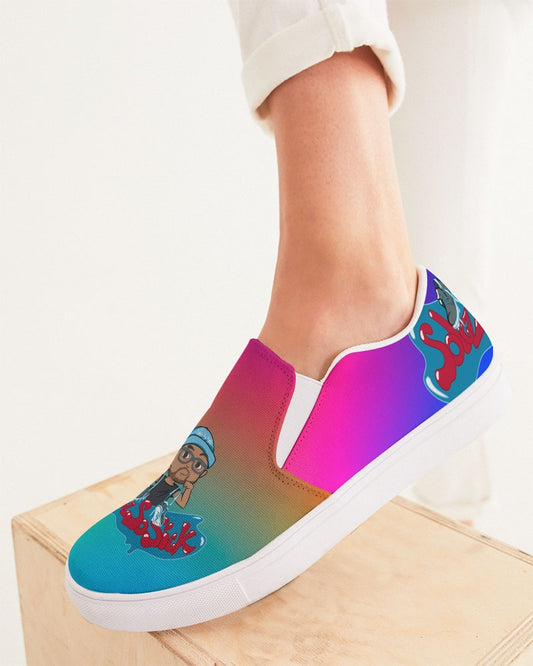 Women's Slip-On Canvas Shoe with Cartoon Logo (Rainbow)