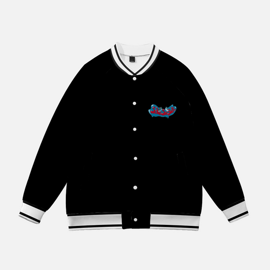 Baseball Jacket with Cartoon Logo (Black)