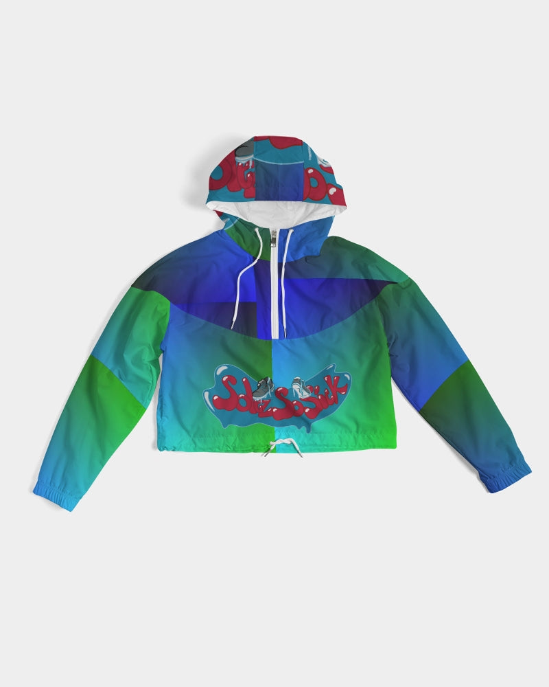 Women's Cropped Top Windbreaker (Green and Blue)