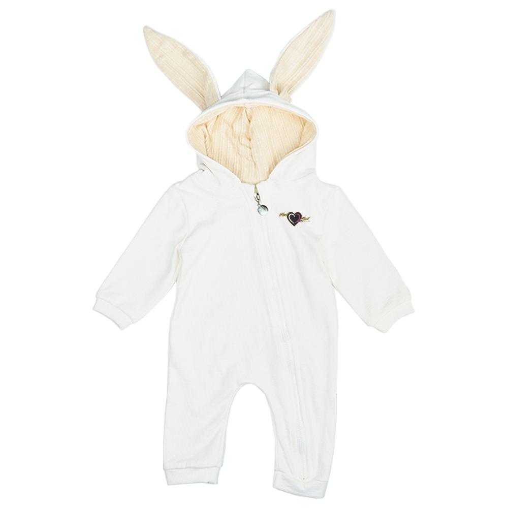 Baby Zipper Hooded Jumpsuits Rabbit Rompers with 3D Ear (White)